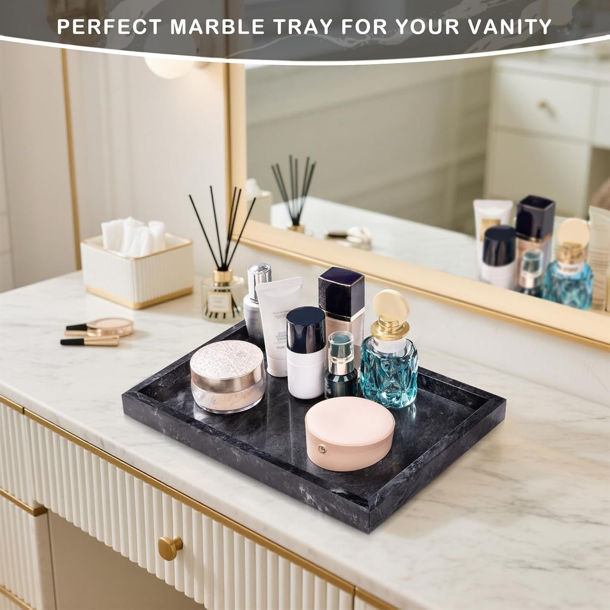 Hillcrest Bathware Grey-Black Marble Vanity Tray additional product photo
