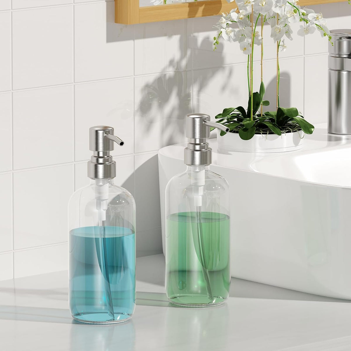 Hillcrest Bathware Clear Glass Soap Dispensers with Brushed Pumps additional product photo