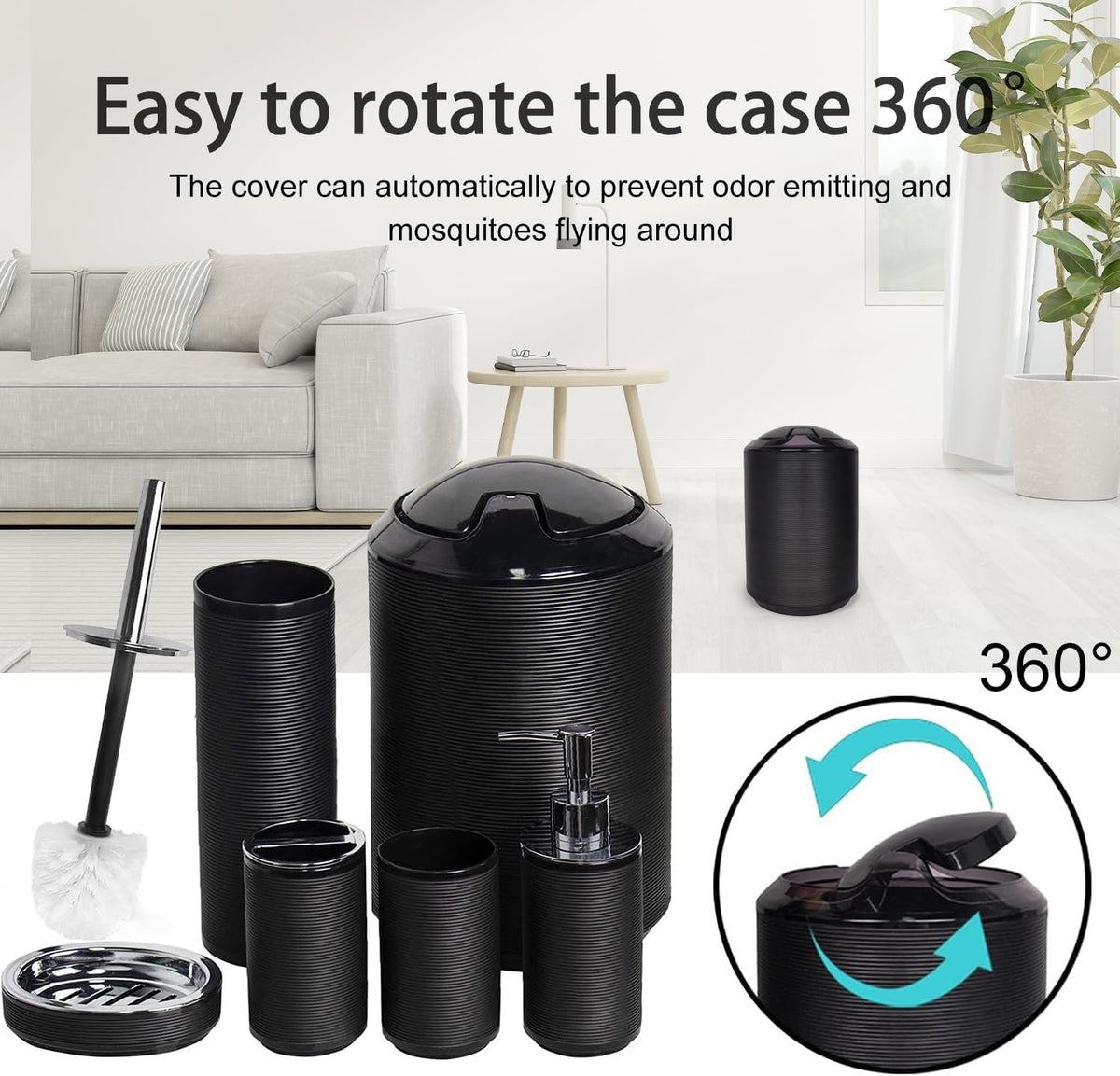 Hillcrest Bathware Spiral-Ribbed Black Plastic Bathroom Accessory Set additional product photo