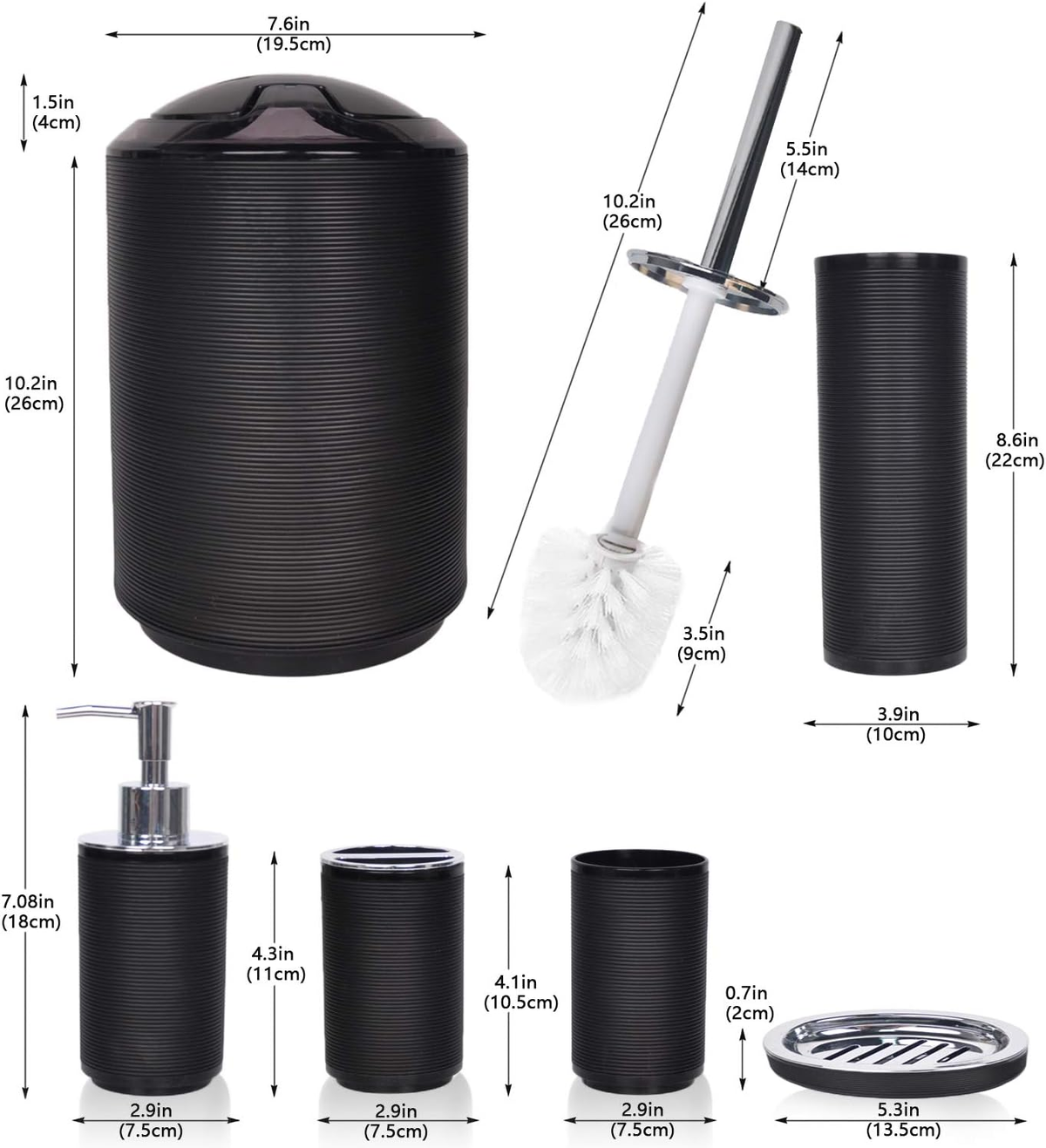Hillcrest Bathware Spiral-Ribbed Black Plastic Bathroom Accessory Set additional product photo
