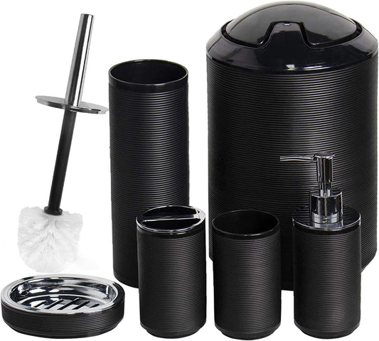 Hillcrest Bathware Spiral-Ribbed Black Plastic Bathroom Accessory Set studio product photo
