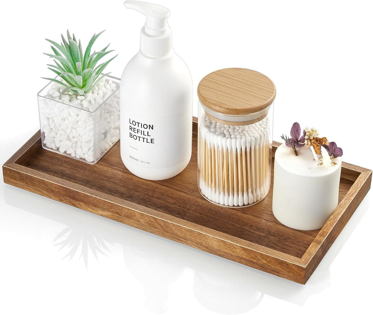 Hillcrest Bathware Acacia Wood Vanity Tray with Raised Edges studio product photo