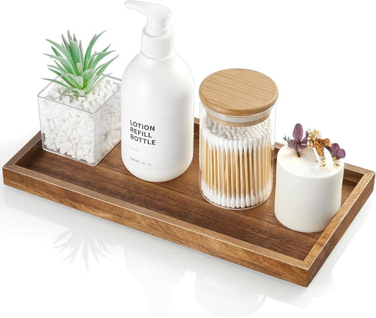 Hillcrest Bathware Acacia Wood Vanity Tray with Raised Edges studio product photo