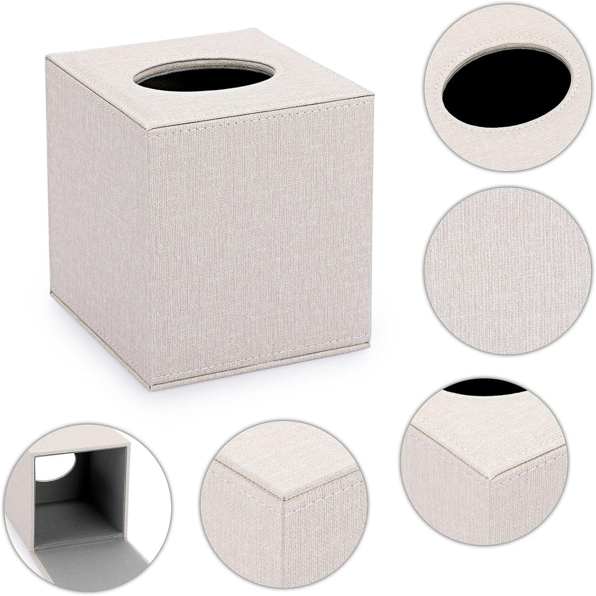 Hillcrest Bathware Beige Linen Square Tissue Box Cover additional product photo