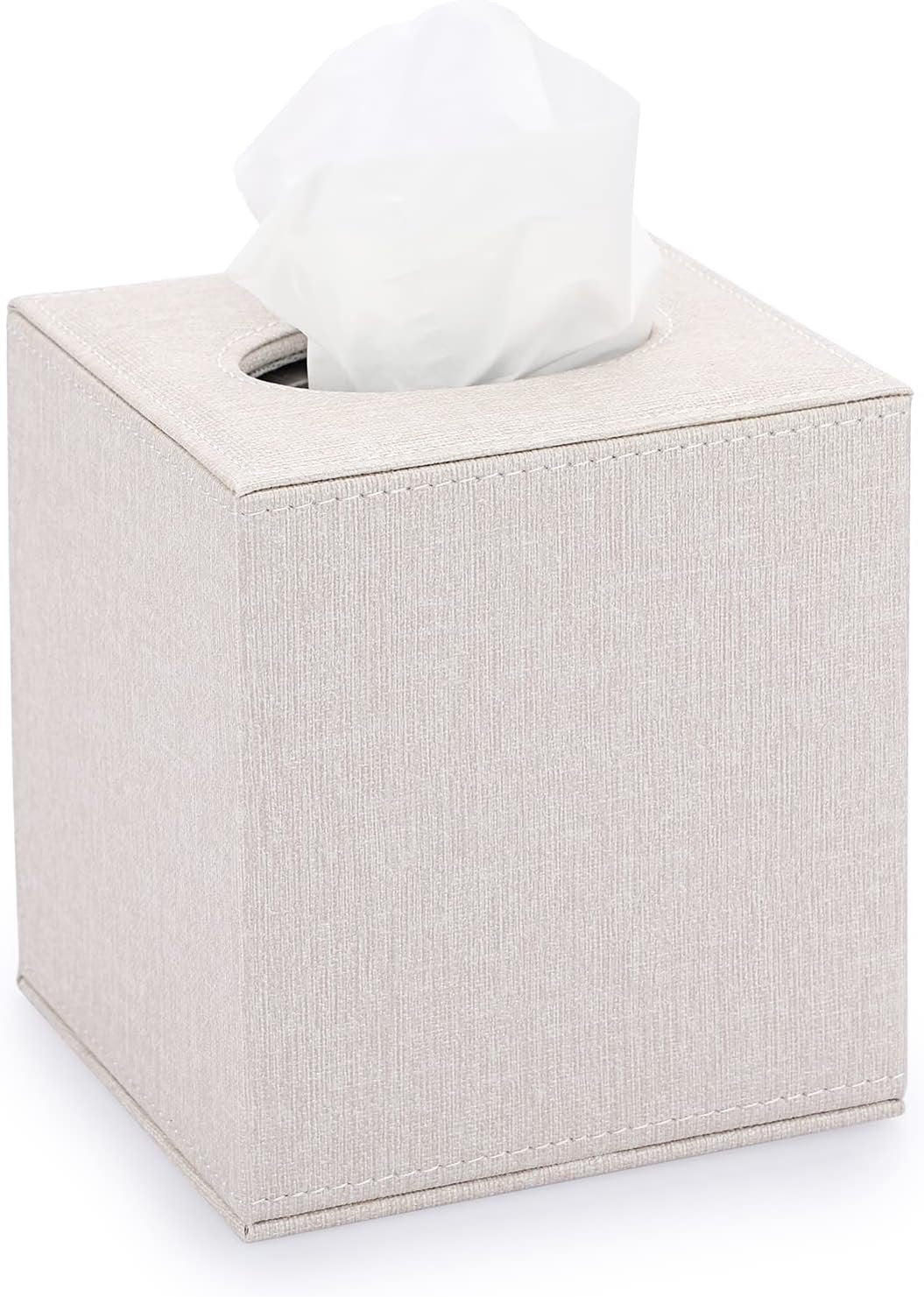 Hillcrest Bathware Beige Linen Square Tissue Box Cover studio product photo