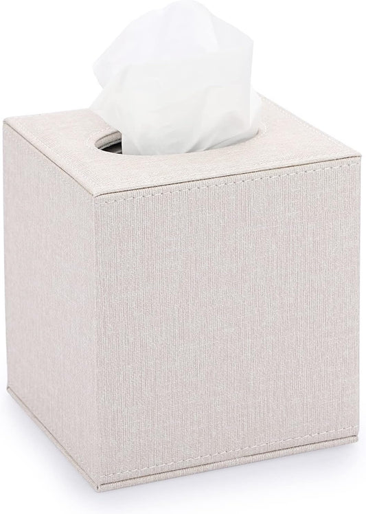 Hillcrest Bathware Beige Linen Square Tissue Box Cover studio product photo