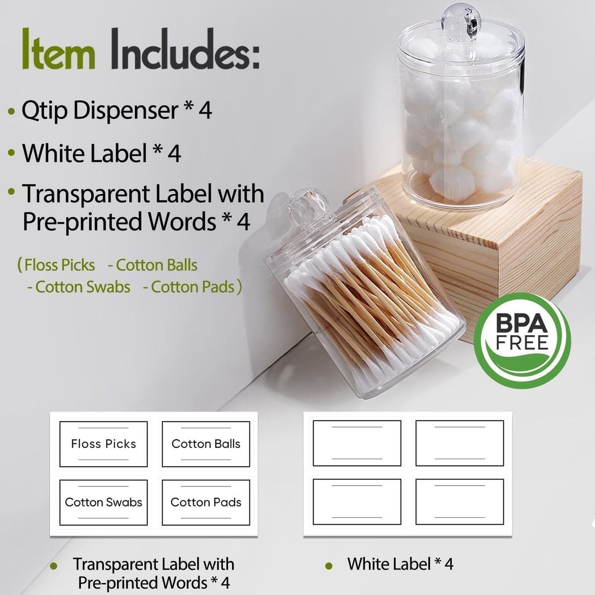 Hillcrest Bathware Clear Acrylic Apothecary Jars with Labels additional product photo