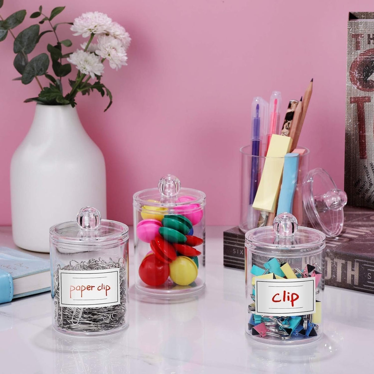 Hillcrest Bathware Clear Acrylic Apothecary Jars with Labels additional product photo