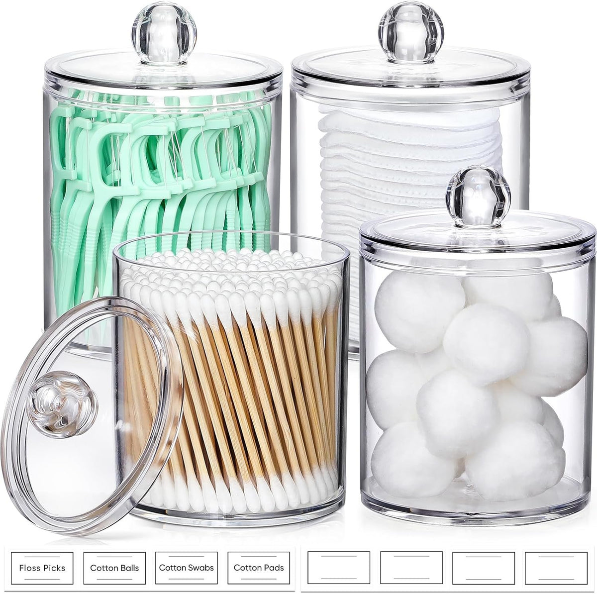 Hillcrest Bathware Clear Acrylic Apothecary Jars with Labels studio product photo
