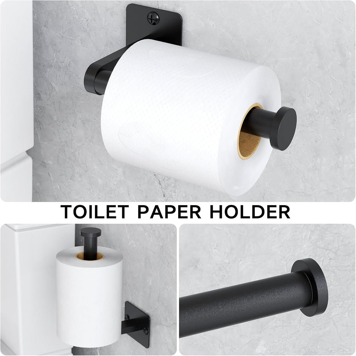 Hillcrest Bathware Matte Black Wall-Mounted Bathroom Hardware Set additional product photo