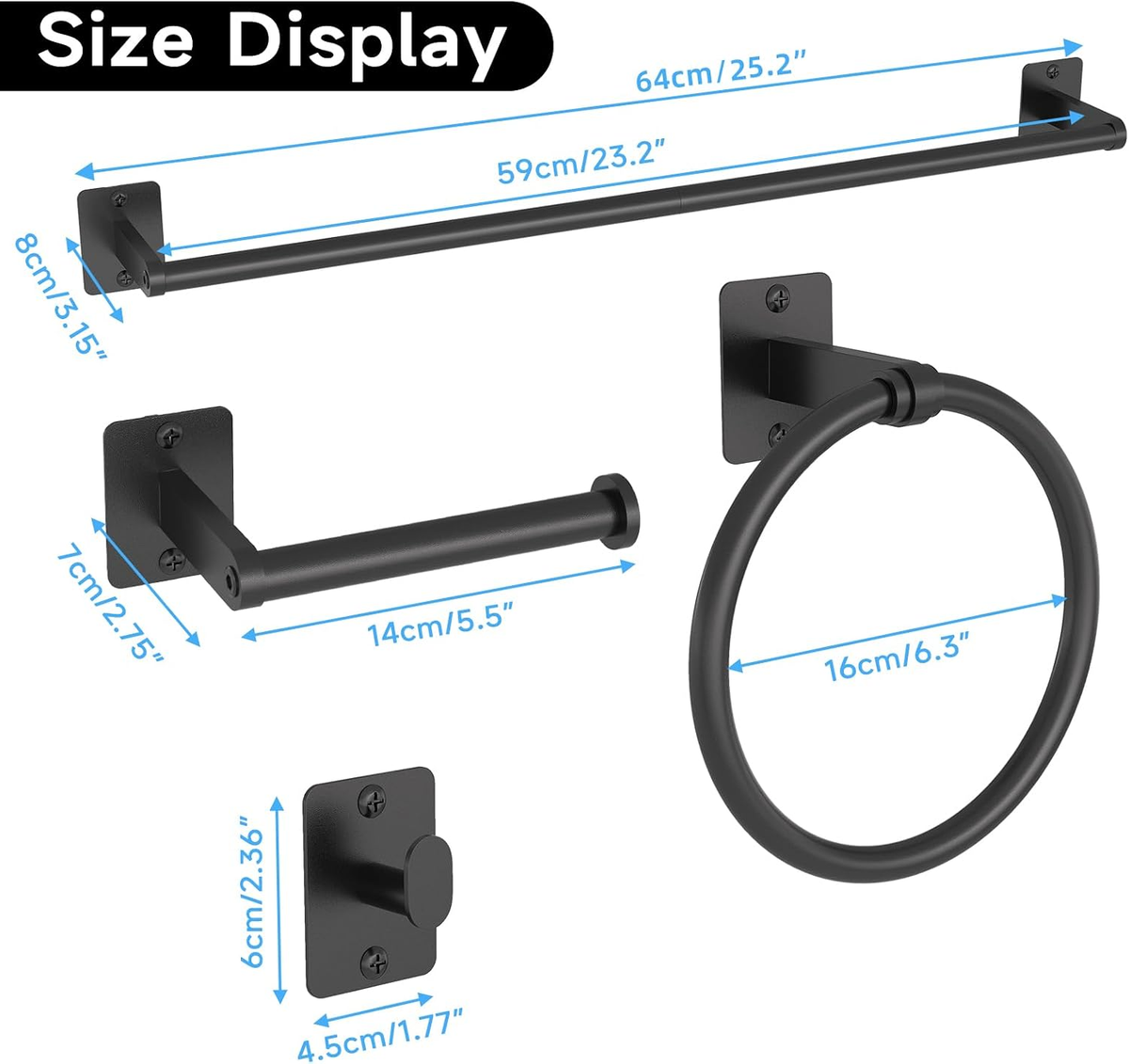 Hillcrest Bathware Matte Black Wall-Mounted Bathroom Hardware Set additional product photo