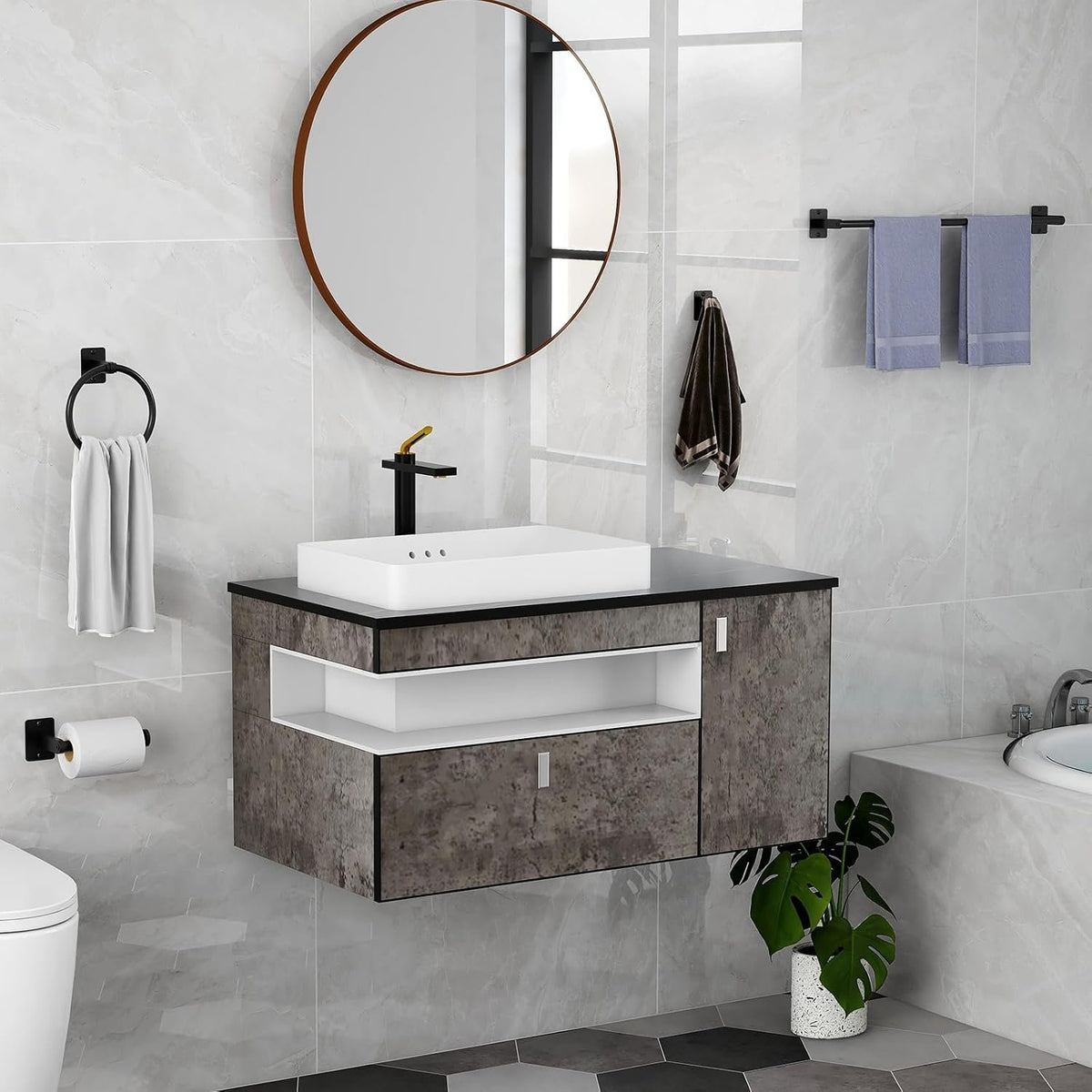 Hillcrest Bathware Matte Black Wall-Mounted Bathroom Hardware Set additional product photo