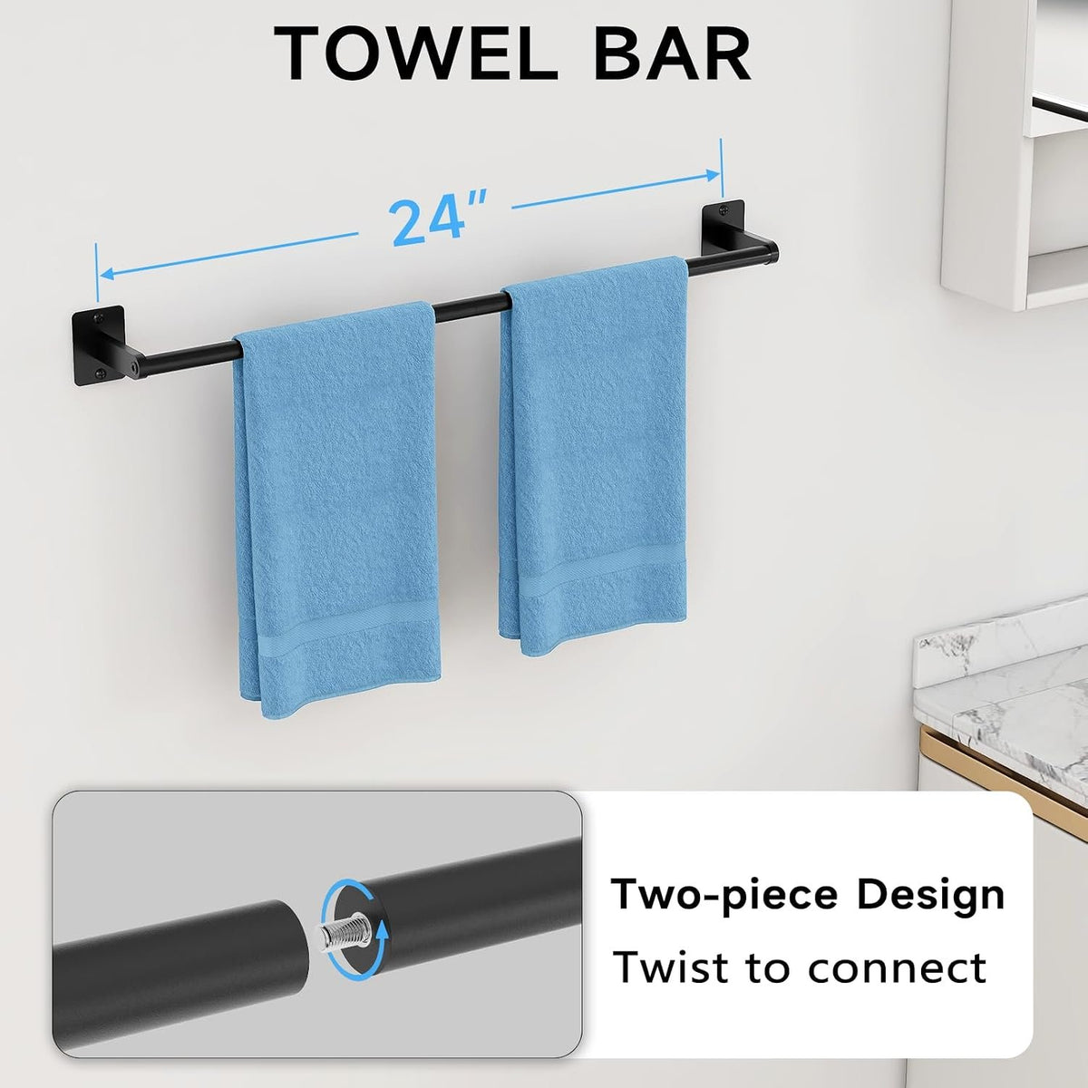 Hillcrest Bathware Matte Black Wall-Mounted Bathroom Hardware Set additional product photo