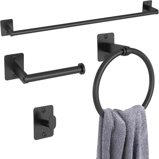Hillcrest Bathware Matte Black Wall-Mounted Bathroom Hardware Set studio product photo