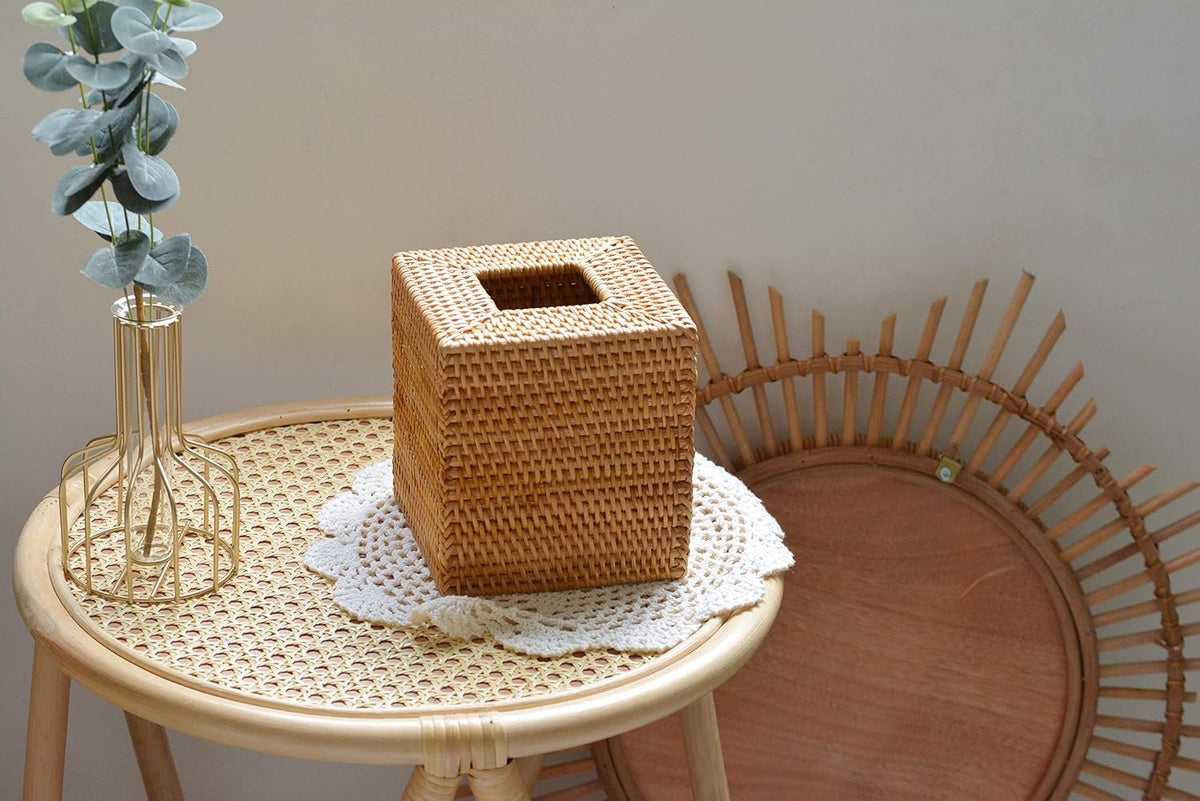 Hillcrest Bathware Natural Rattan Tissue Box Cover with Open Bottom additional product photo