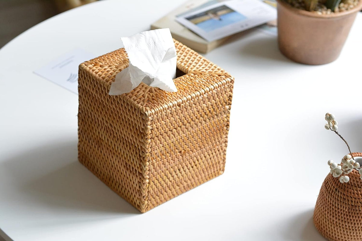 Hillcrest Bathware Natural Rattan Tissue Box Cover with Open Bottom additional product photo