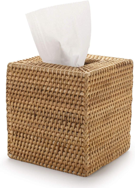 Hillcrest Bathware Natural Rattan Tissue Box Cover with Open Bottom studio product photo