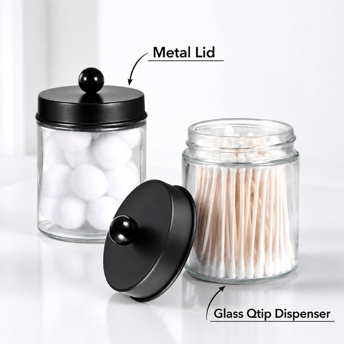 Hillcrest Bathware Glass Apothecary Jars with Black Steel Lids additional product photo