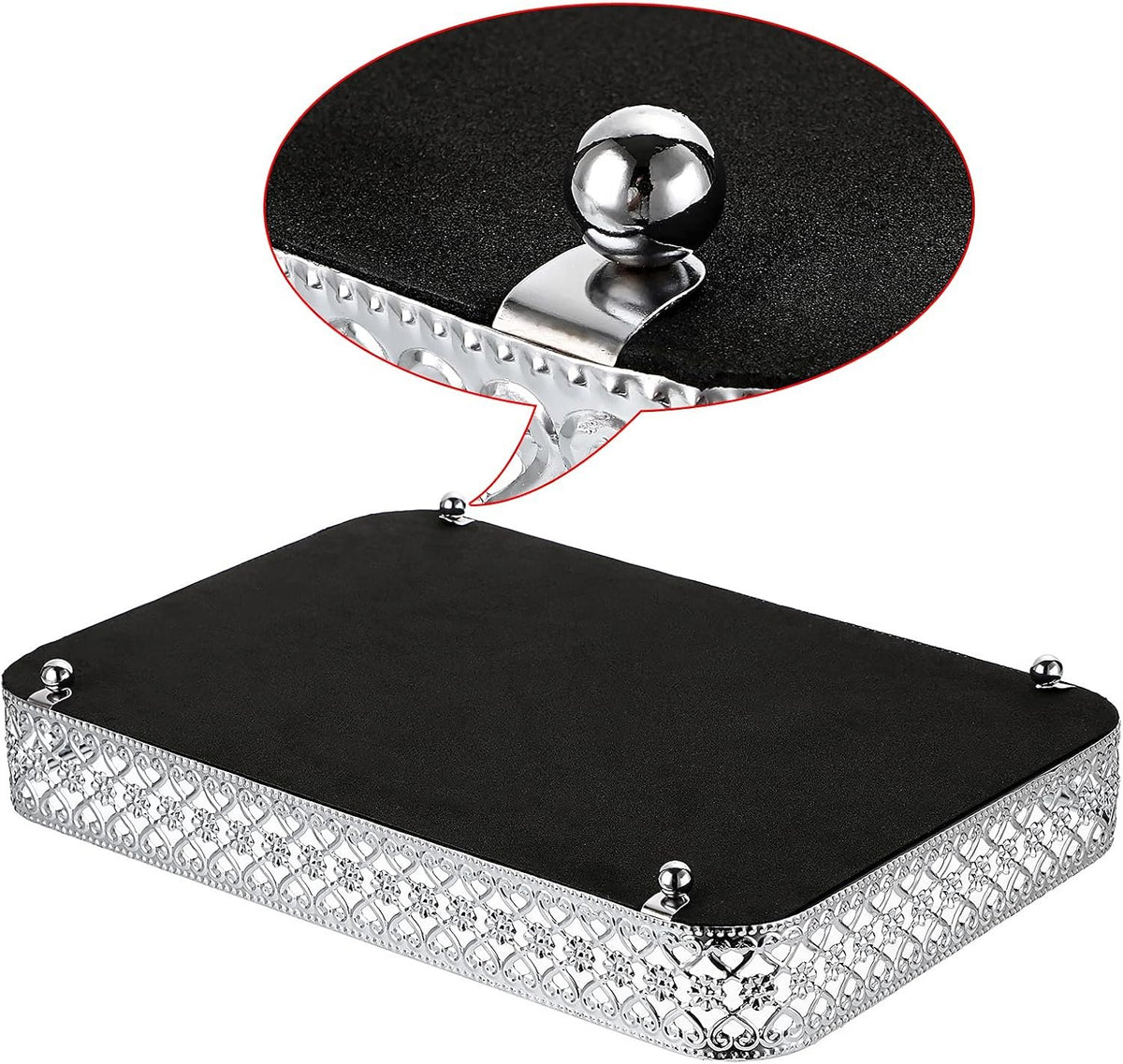 Hillcrest Bathware Silver Mirrored Vanity Tray with Lattice Rim additional product photo