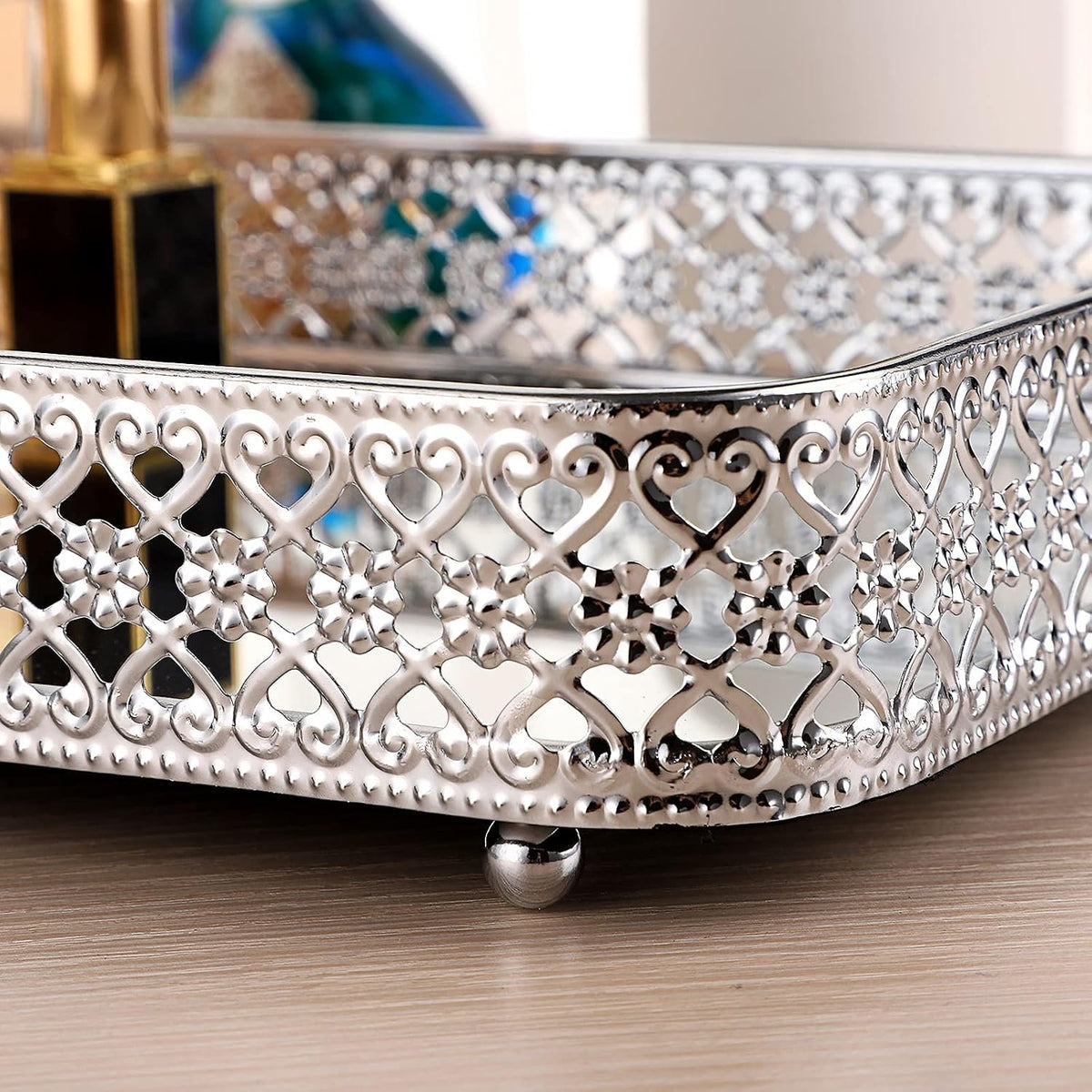 Hillcrest Bathware Silver Mirrored Vanity Tray with Lattice Rim additional product photo