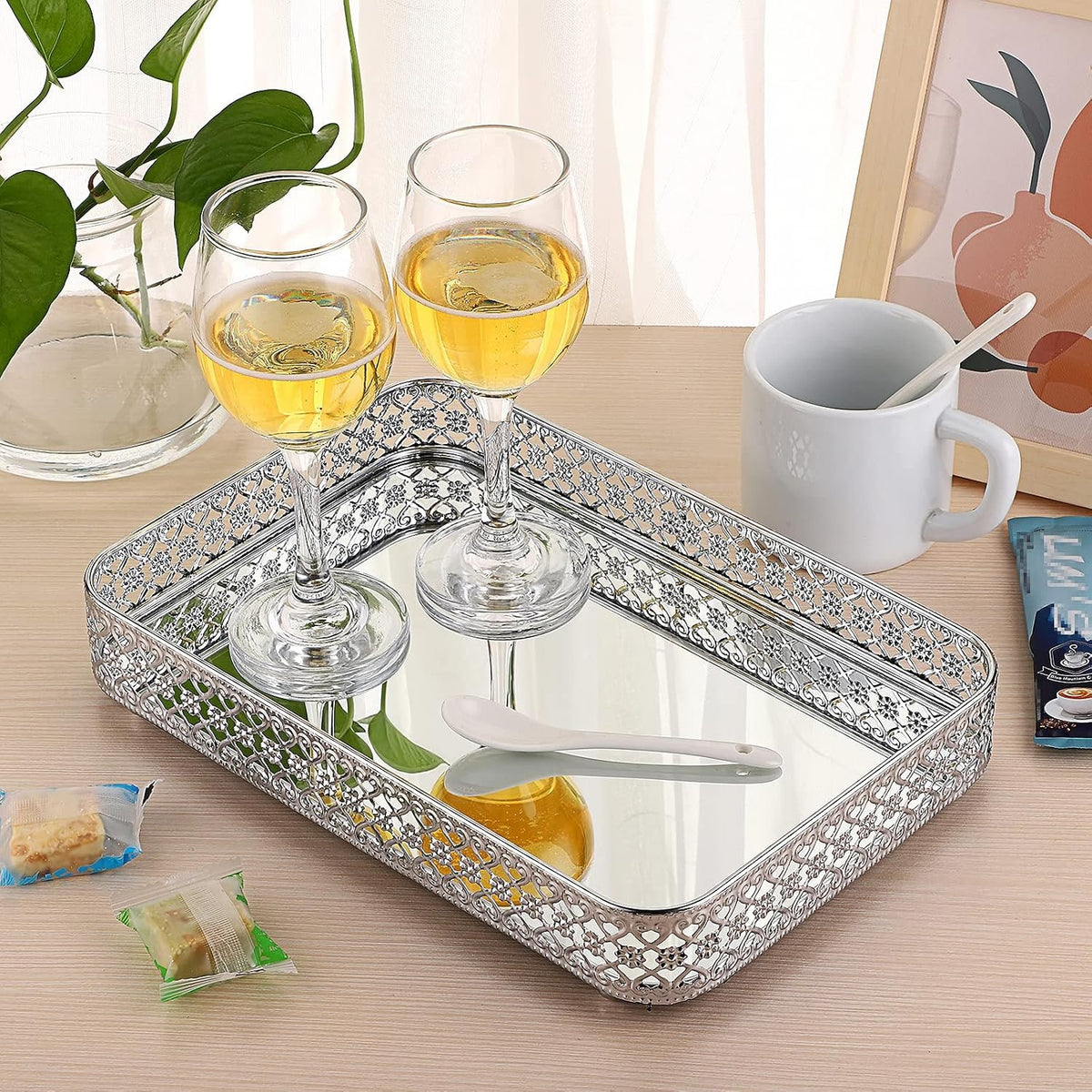 Hillcrest Bathware Silver Mirrored Vanity Tray with Lattice Rim additional product photo