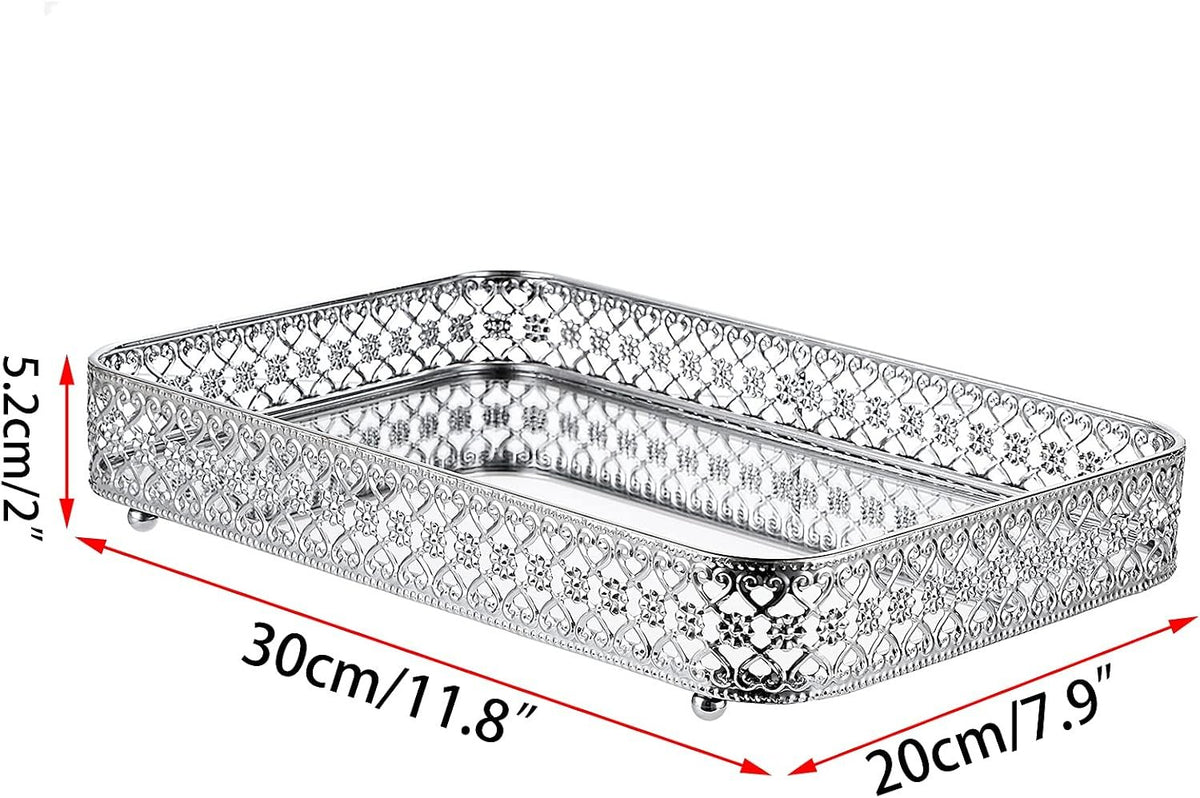 Hillcrest Bathware Silver Mirrored Vanity Tray with Lattice Rim additional product photo