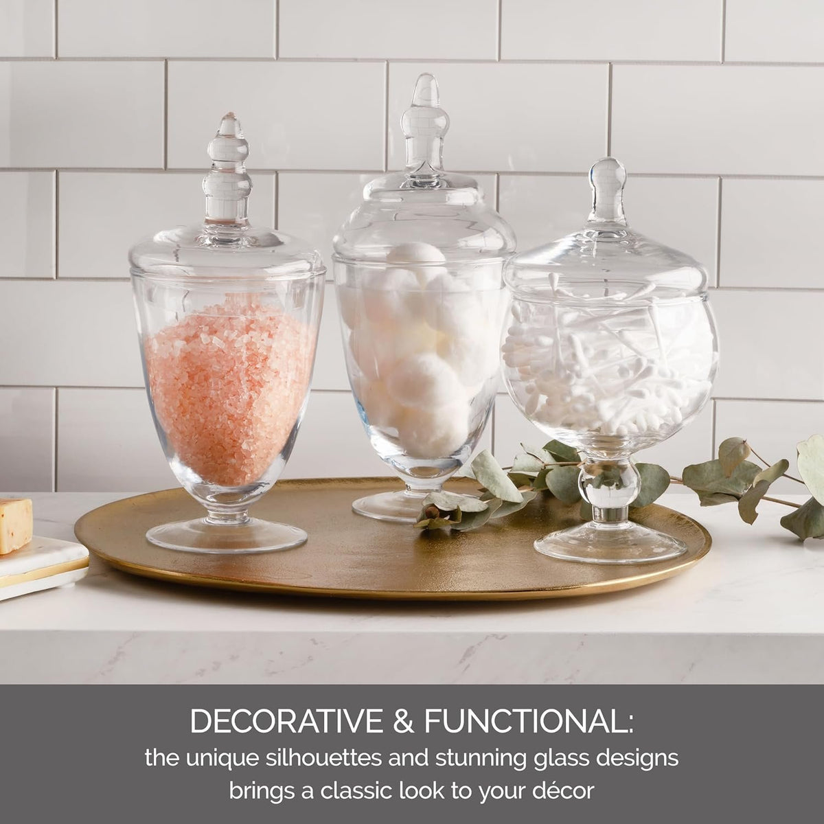 Hillcrest Bathware Handmade Clear Glass Apothecary Jar Set additional product photo