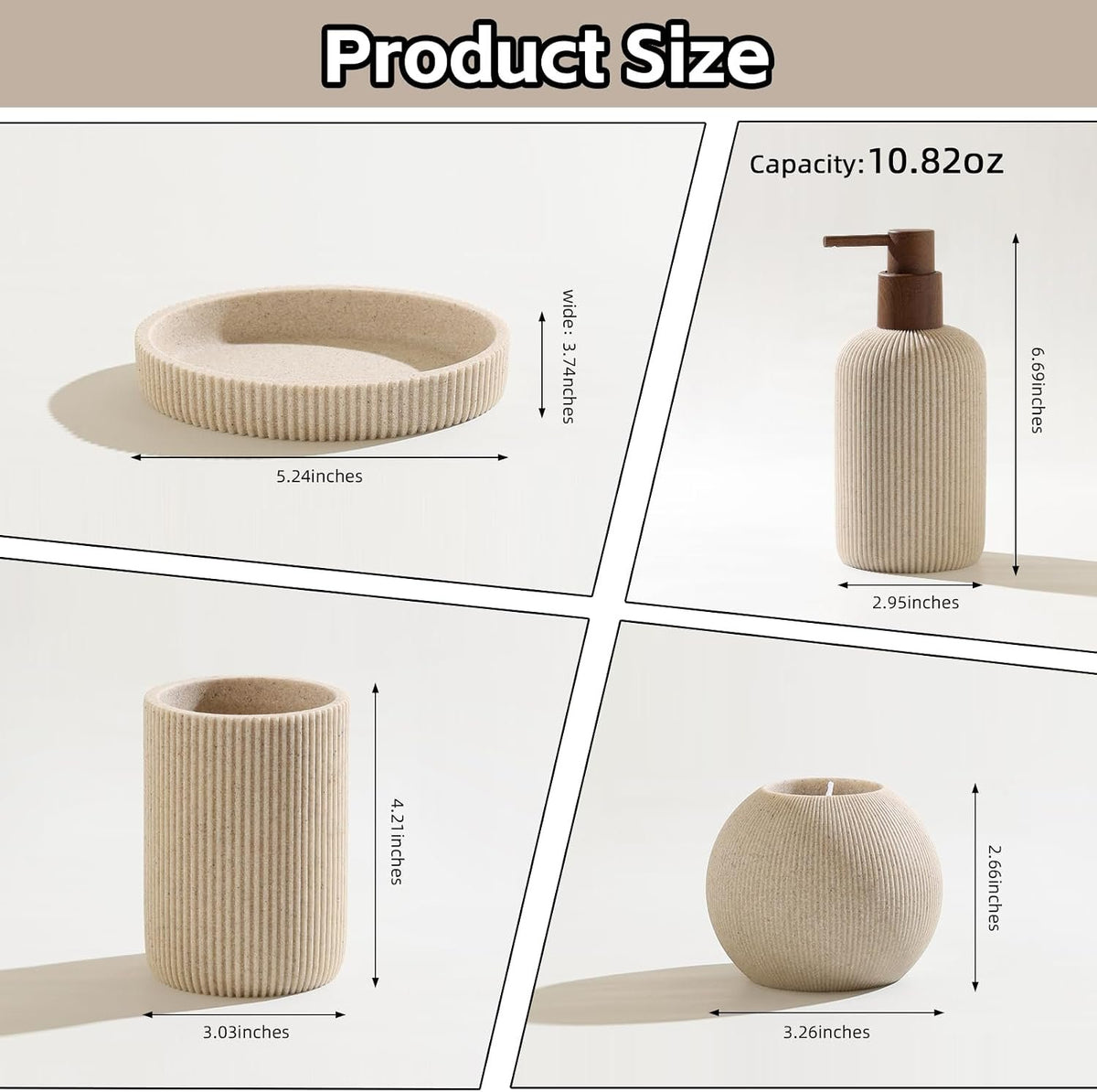 Hillcrest Bathware Ribbed Beige Resin Bathroom Set with Candle Holder additional product photo