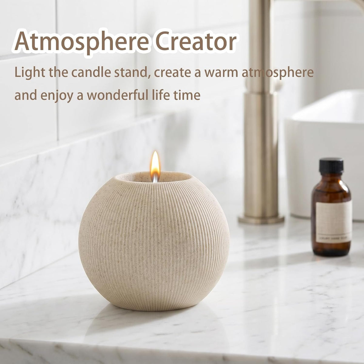 Hillcrest Bathware Ribbed Beige Resin Bathroom Set with Candle Holder additional product photo