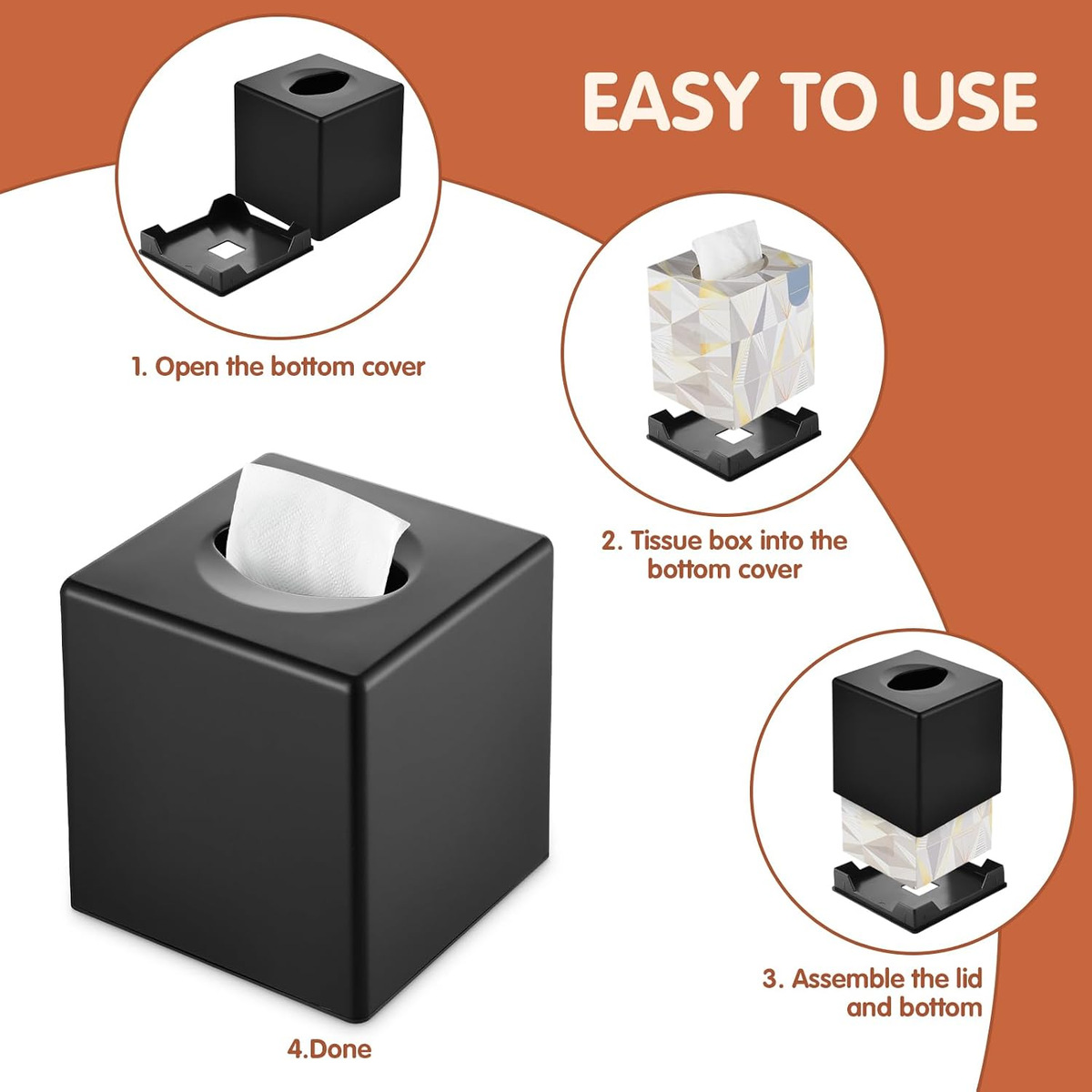 Hillcrest Bathware Matte Black Square Tissue Box Cover additional product photo