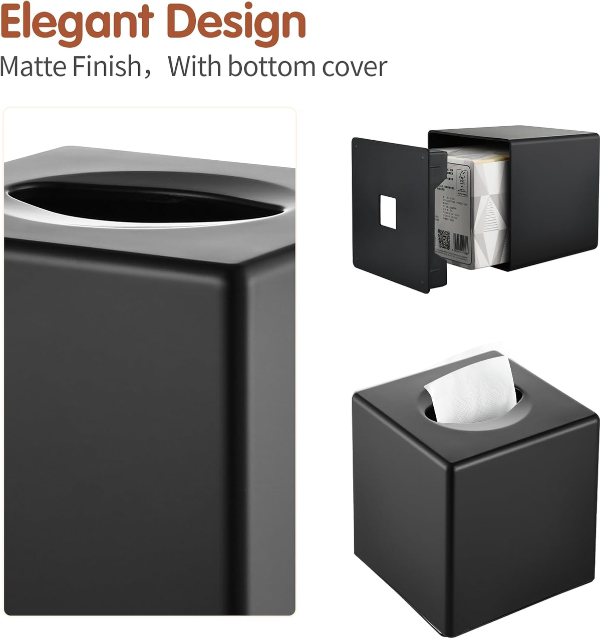 Hillcrest Bathware Matte Black Square Tissue Box Cover additional product photo