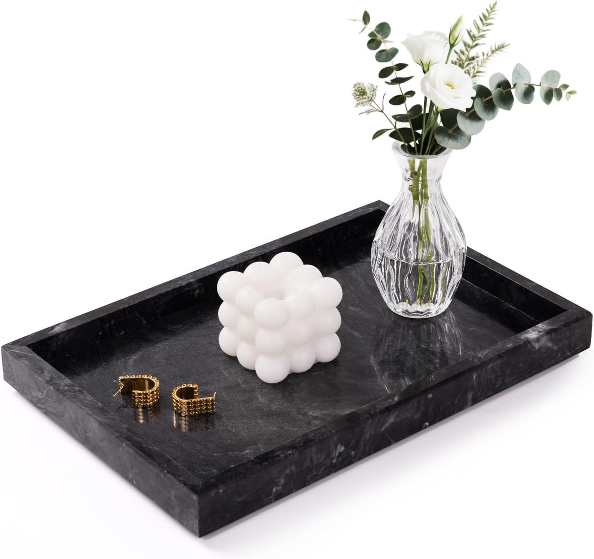 Hillcrest Bathware Grey-Black Marble Vanity Tray studio product photo