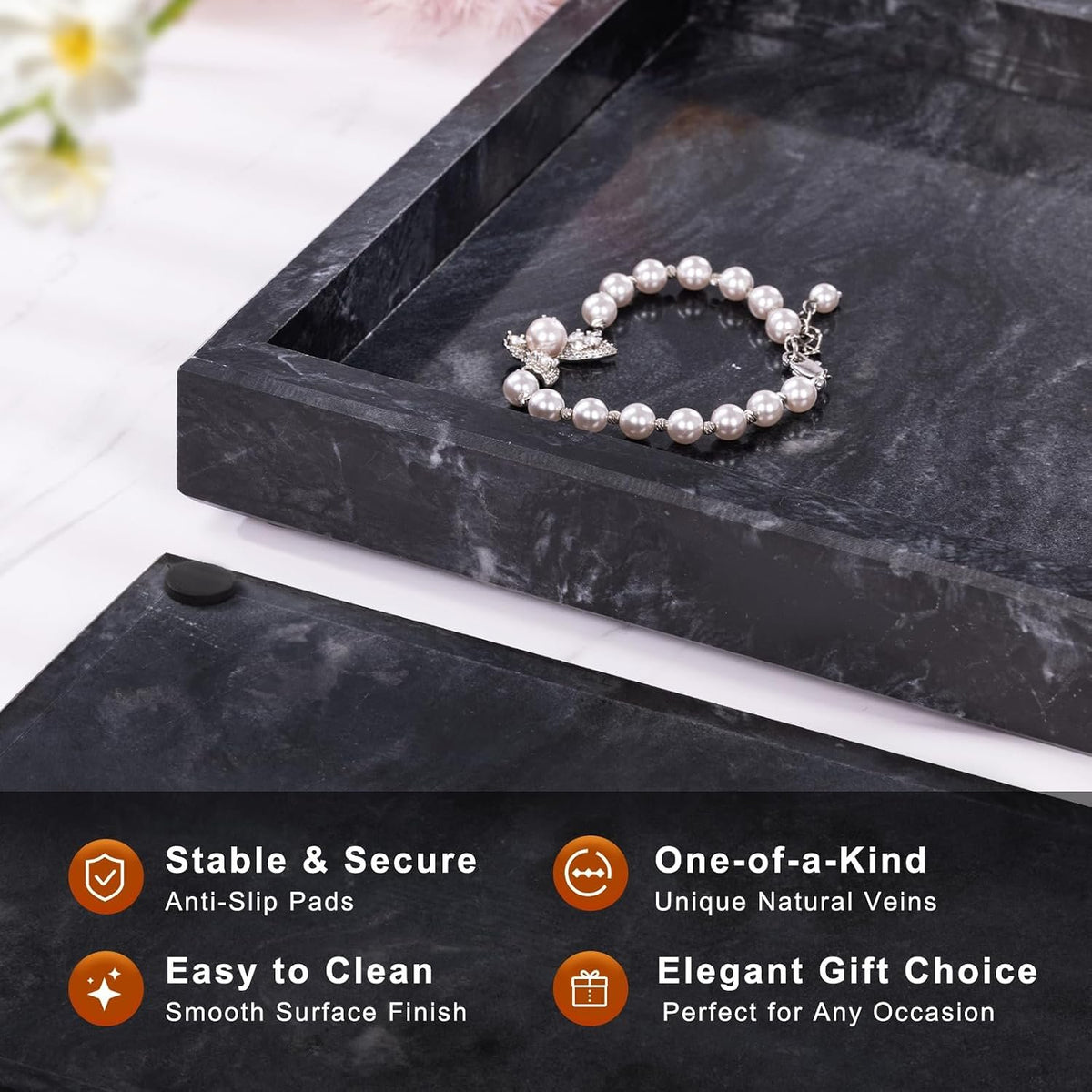 Hillcrest Bathware Grey-Black Marble Vanity Tray additional product photo