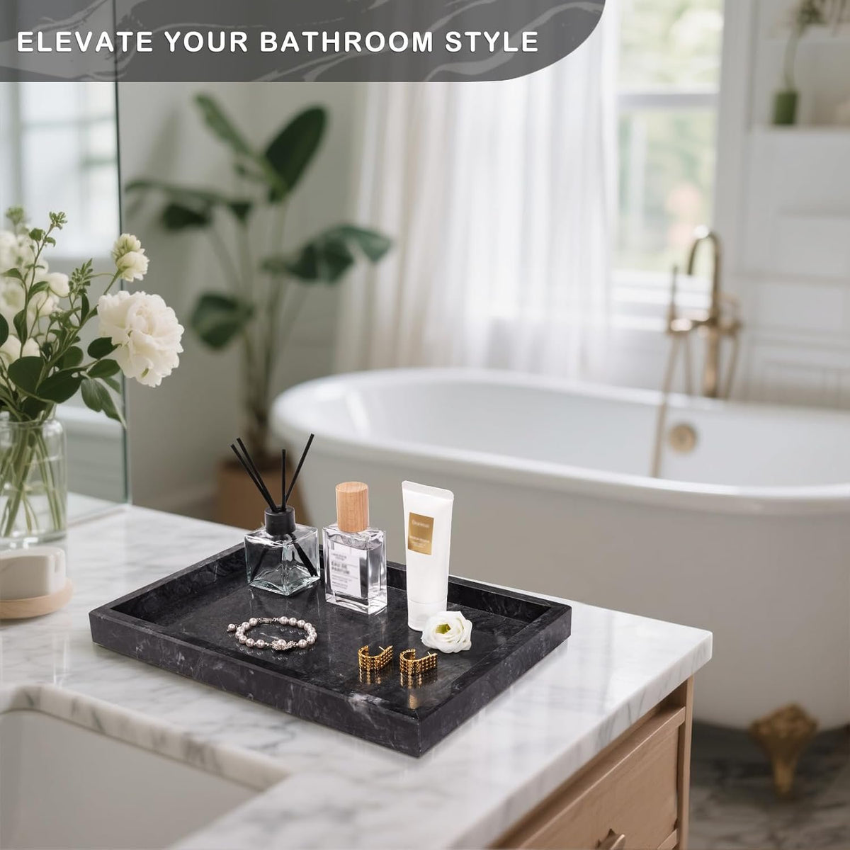 Hillcrest Bathware Grey-Black Marble Vanity Tray additional product photo