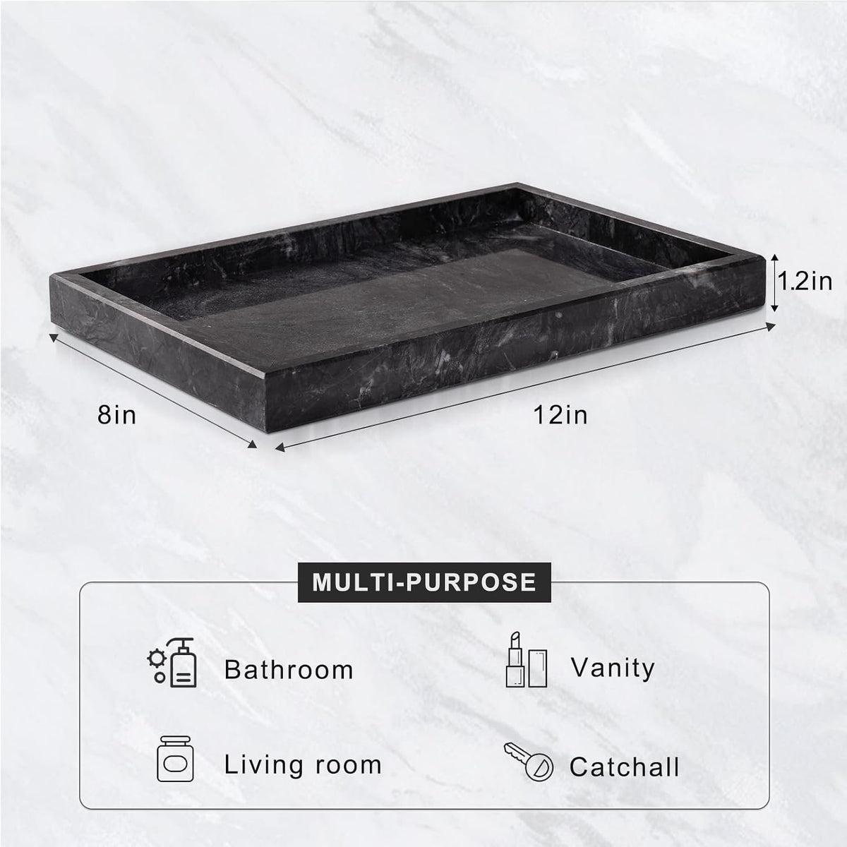 Hillcrest Bathware Grey-Black Marble Vanity Tray additional product photo