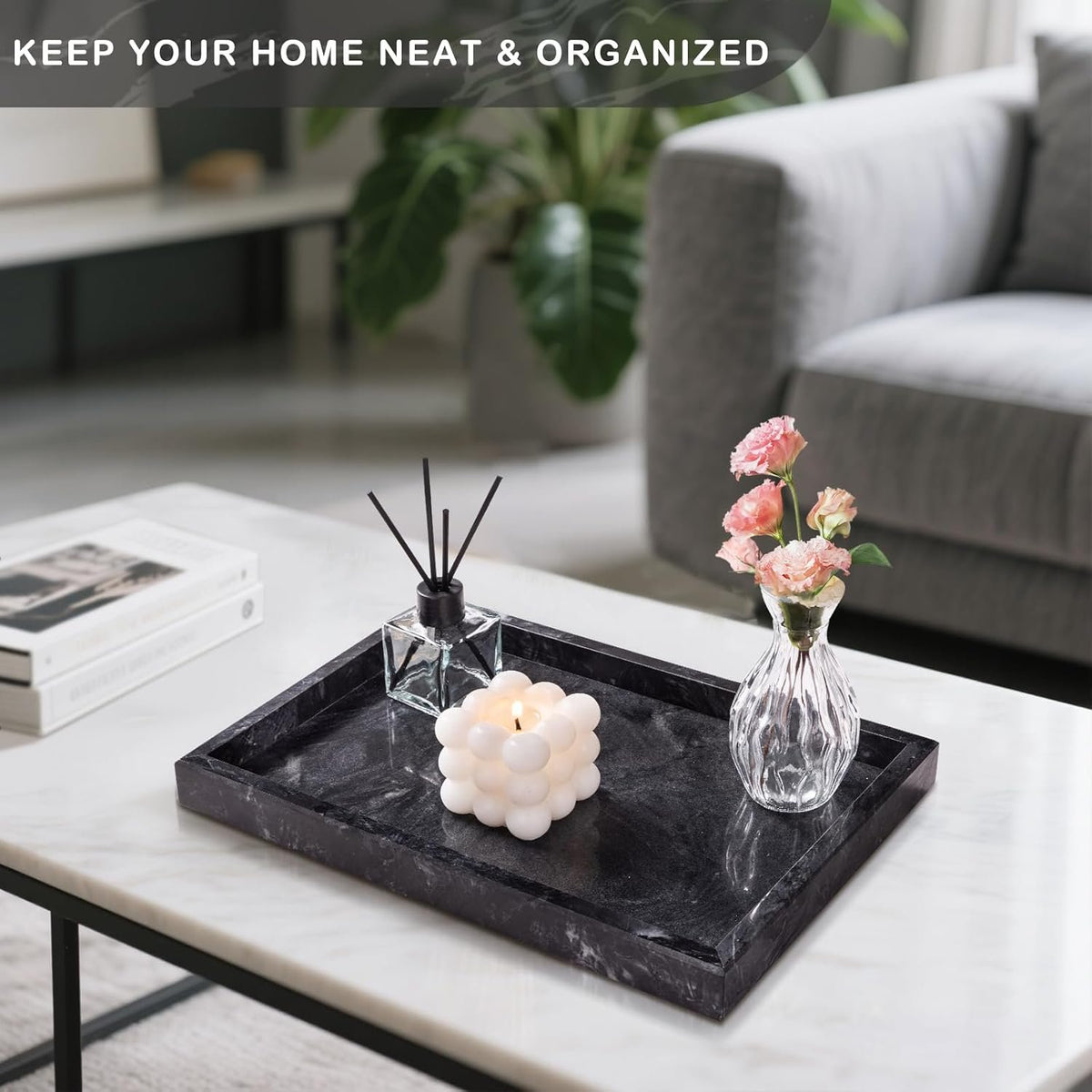 Hillcrest Bathware Grey-Black Marble Vanity Tray additional product photo