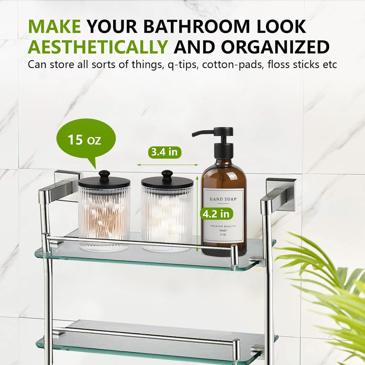Hillcrest Bathware Ribbed Glass Canister Set with Black Tray additional product photo