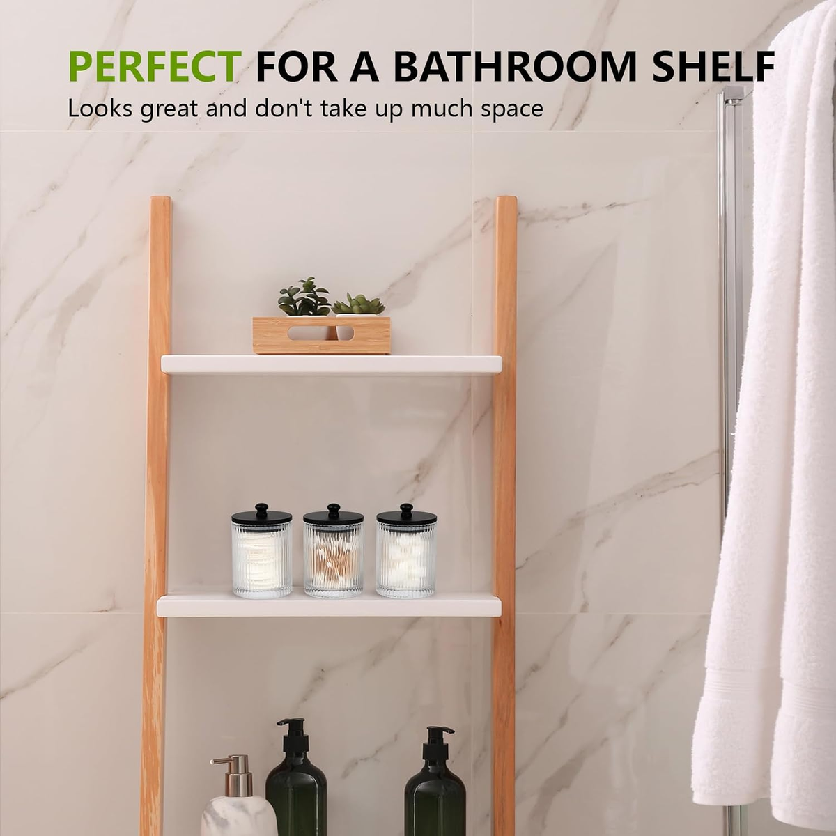 Hillcrest Bathware Ribbed Glass Canister Set with Black Tray additional product photo