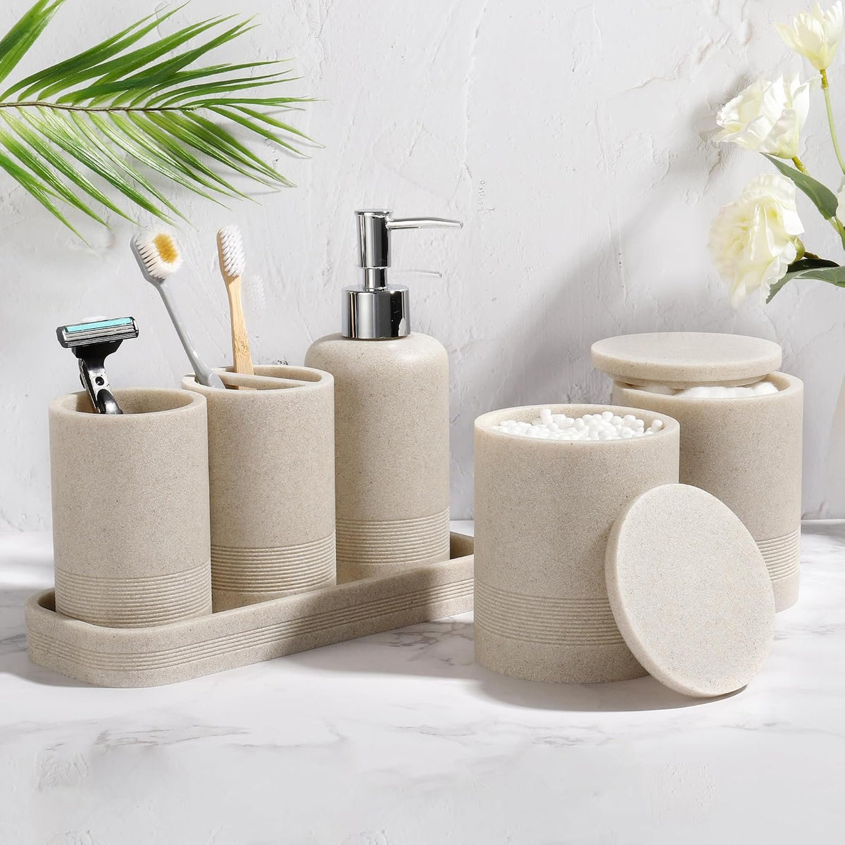 Hillcrest Bathware Stone-Textured Beige Resin Vanity Set with Tray additional product photo