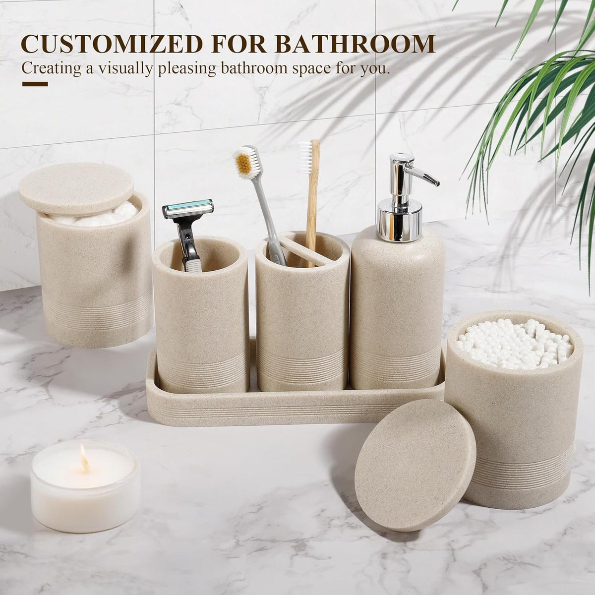 Hillcrest Bathware Stone-Textured Beige Resin Vanity Set with Tray additional product photo