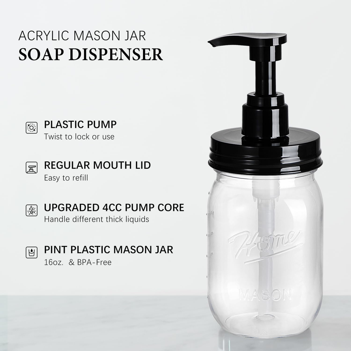 Hillcrest Bathware Clear Plastic Mason Jar Pump Dispensers additional product photo