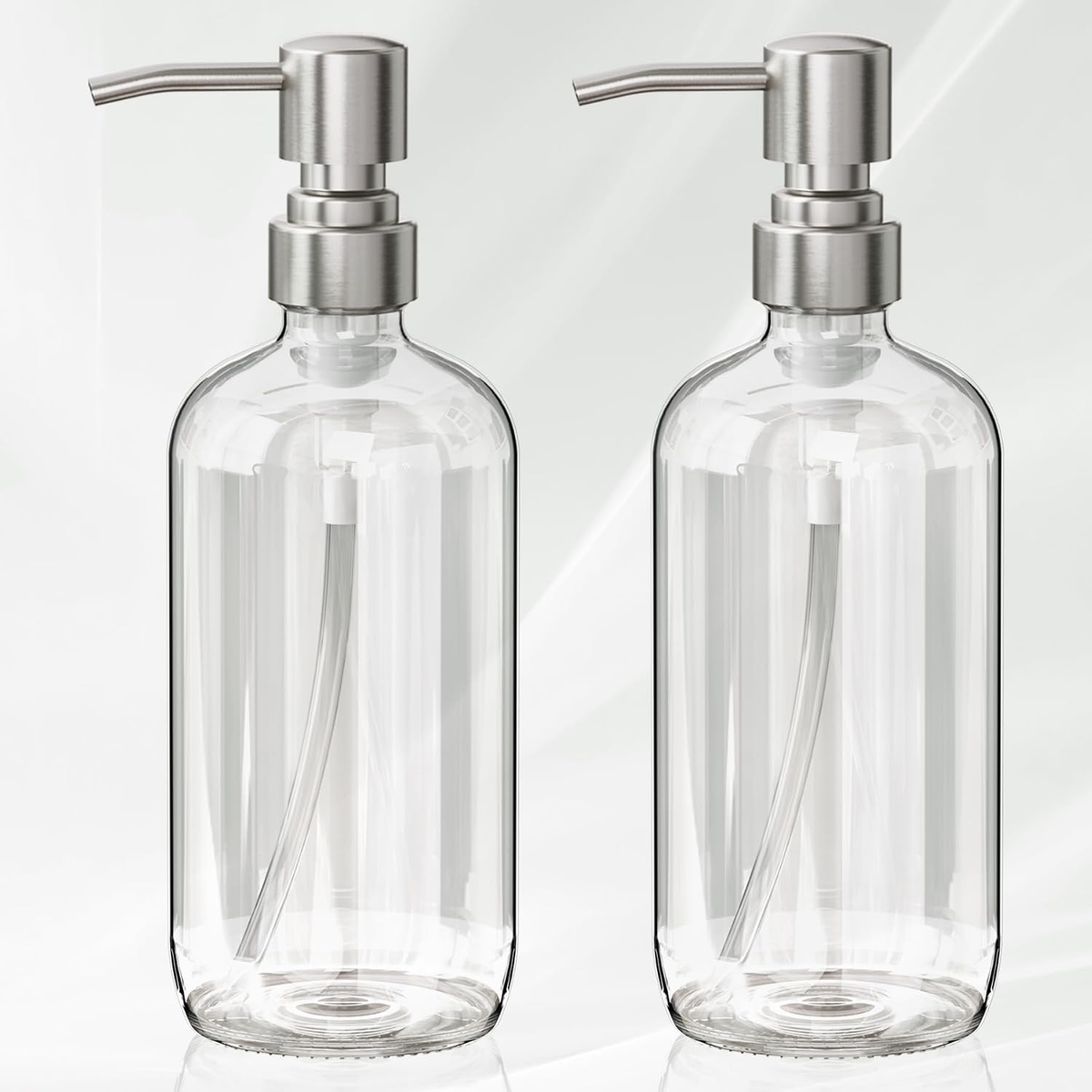 Hillcrest Bathware Clear Glass Soap Dispensers with Brushed Pumps studio product photo