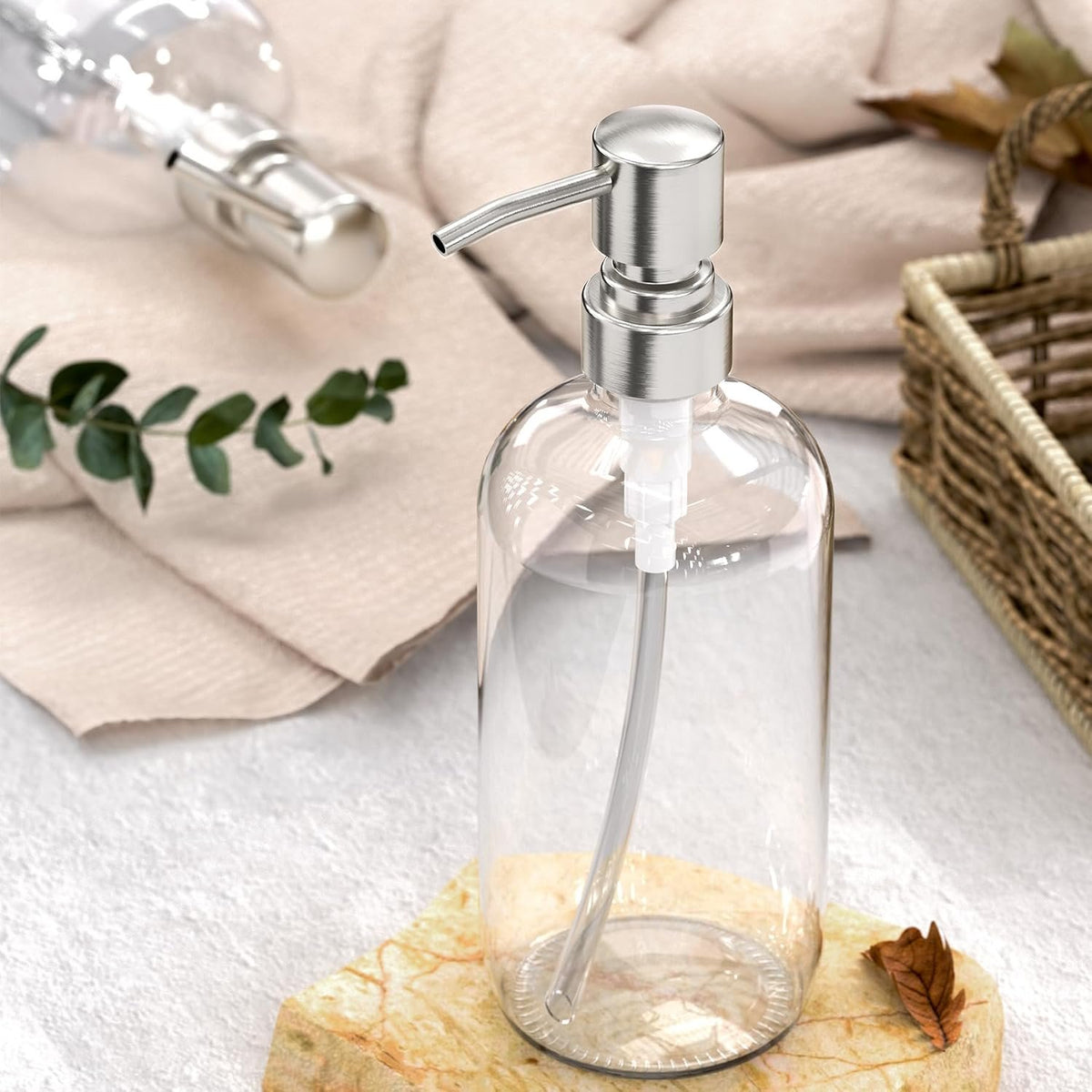 Hillcrest Bathware Clear Glass Soap Dispensers with Brushed Pumps additional product photo