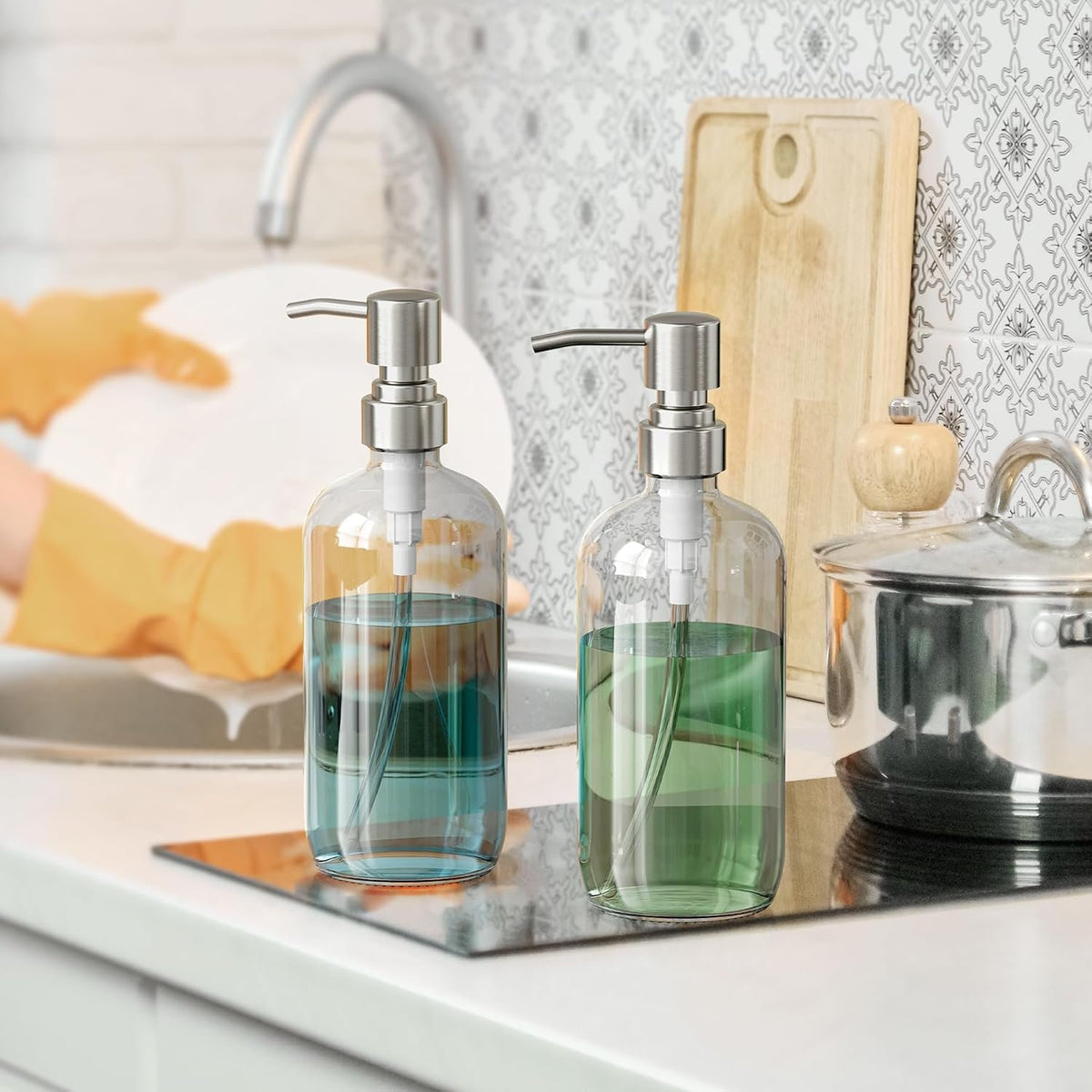 Hillcrest Bathware Clear Glass Soap Dispensers with Brushed Pumps additional product photo
