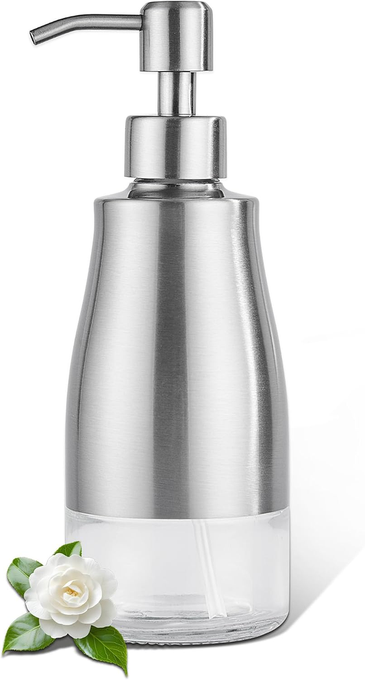 Hillcrest Bathware Brushed Stainless Steel Soap Dispenser with Glass Liner studio product photo