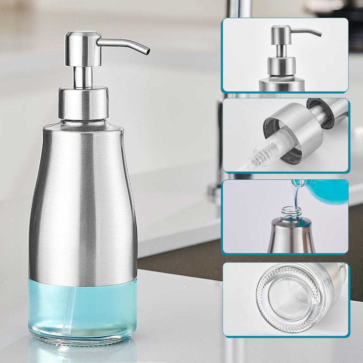 Hillcrest Bathware Brushed Stainless Steel Soap Dispenser with Glass Liner additional product photo