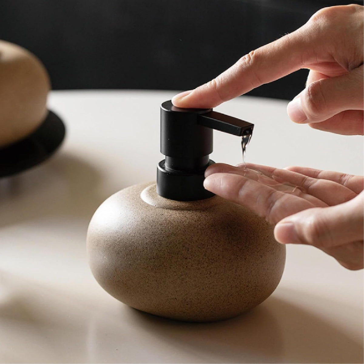 Hillcrest Bathware Speckled Brown Ceramic Pebble Soap Dispenser additional product photo