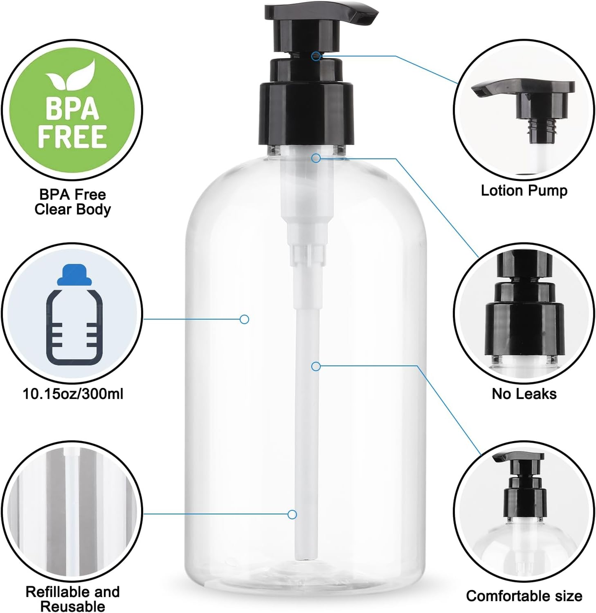 Hillcrest Bathware Clear Shower Pump Bottles with Twist Lock additional product photo