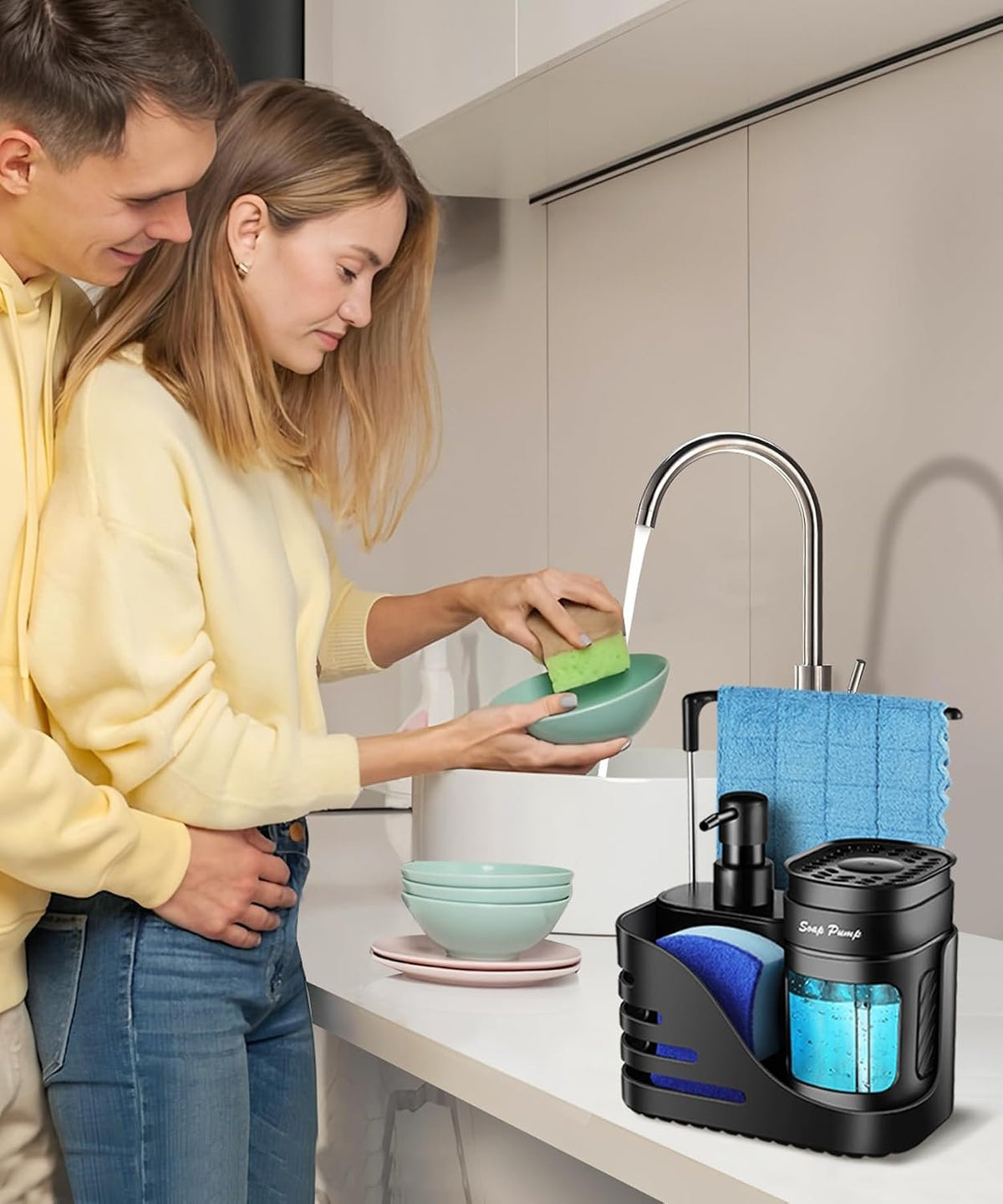 Hillcrest Bathware Black Kitchen Soap Dispenser Caddy with Dishcloth Bar additional product photo