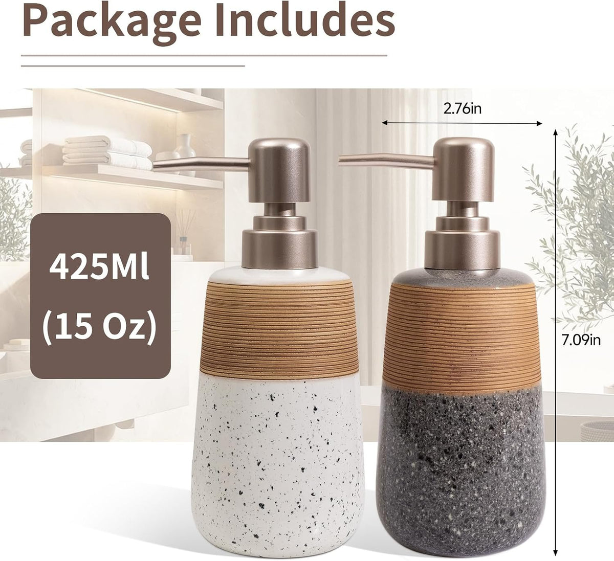 Hillcrest Bathware Embossed Speckled Ceramic Soap Dispenser Set additional product photo